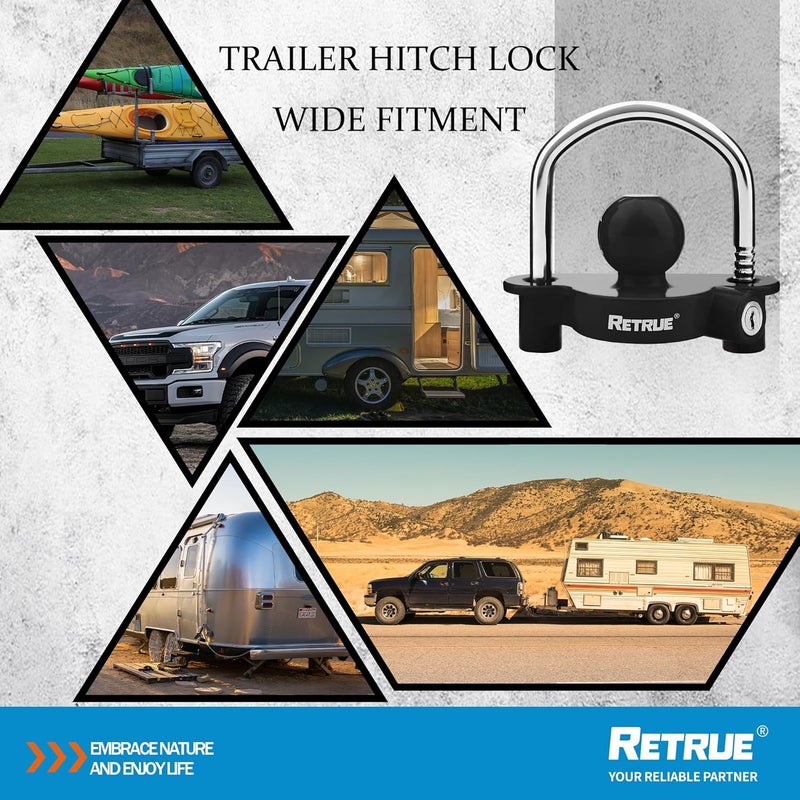 RETRUE Universal Coupler Lock Trailer Locks Ball Hitch Trailer Hitch Lock Adjustable Security Heavy-Duty Steel Fits 1-7/8 Inch, 2 Inch, 2-5/16 Inch Couplers Black (Pack of 2) - Image 5